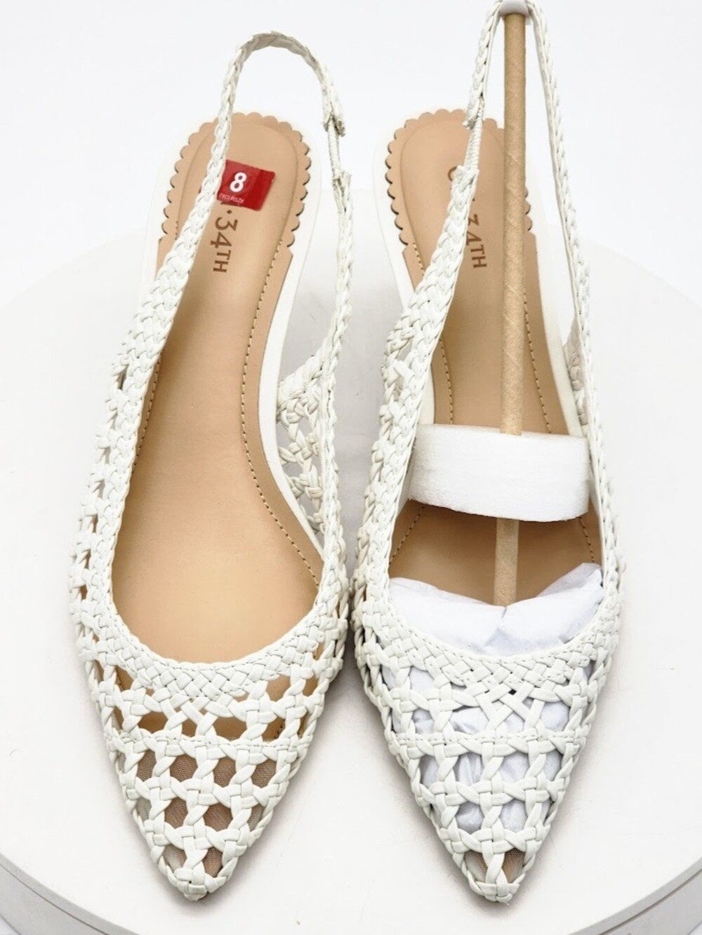 On 34th Monikaar White Linen Woven Slingback Pumps Women’s Size 8M Heels - Picture 10 of 13
